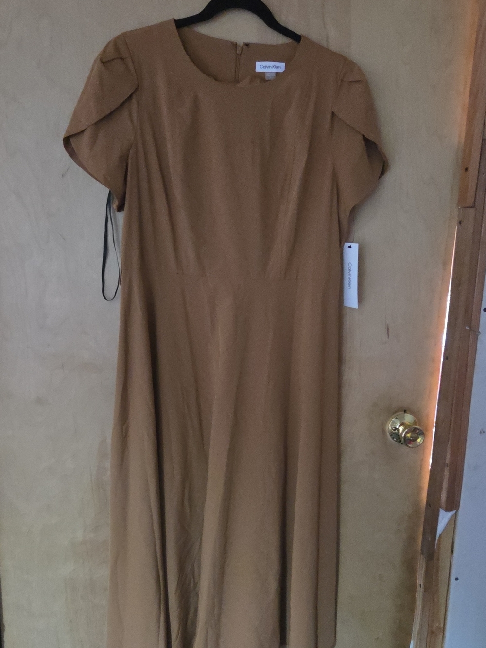 Calvin Klein Camel Maxi Dress with Short Sleeves
